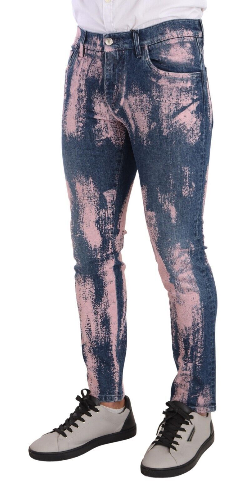 Blue Pink Tie Dye Cotton Skinny Denim Jeans