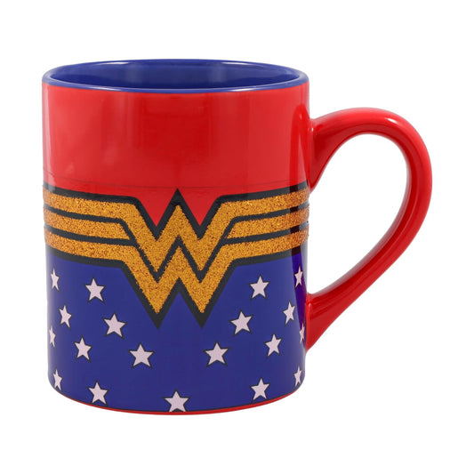 DC Comics Wonder Woman Logo Glitter Ceramic Mug | Holds 14 Ounces