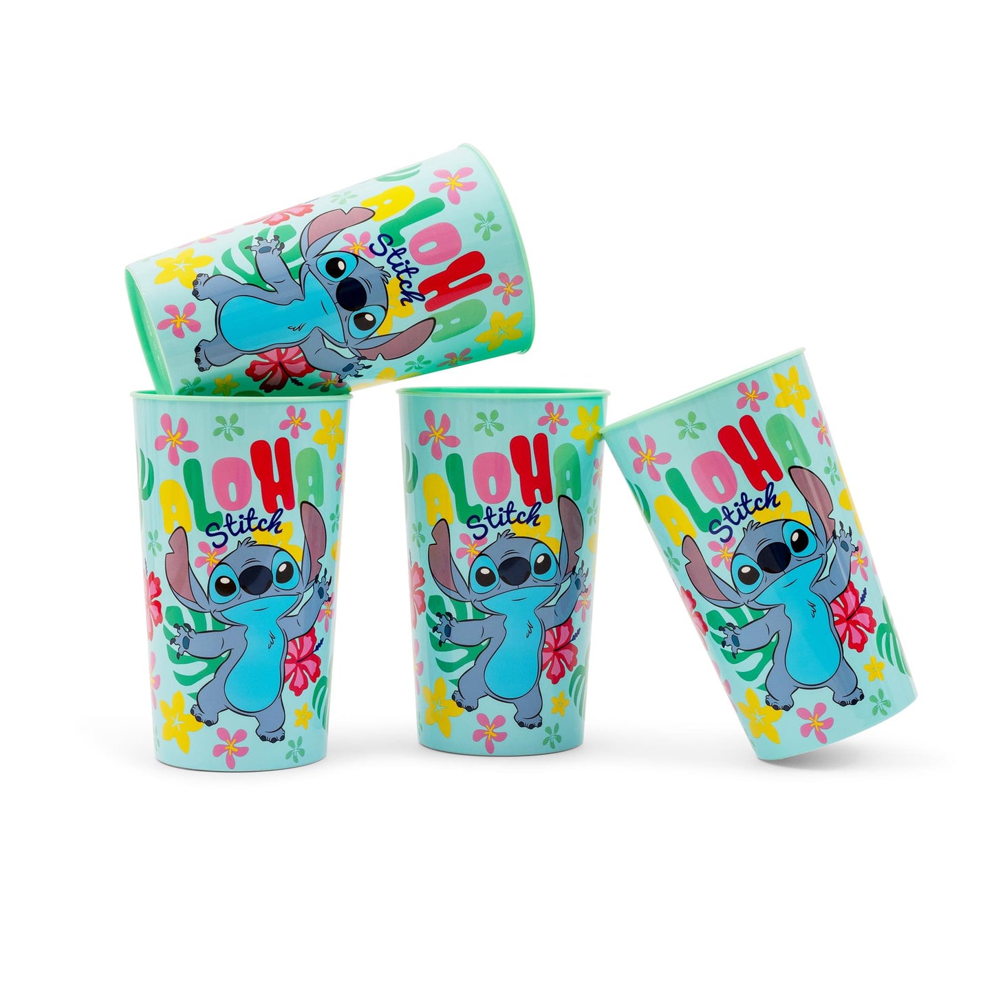 Disney Lilo & Stitch "Aloha" 4-Piece Plastic Cup Set | Each Holds 22 Ounces