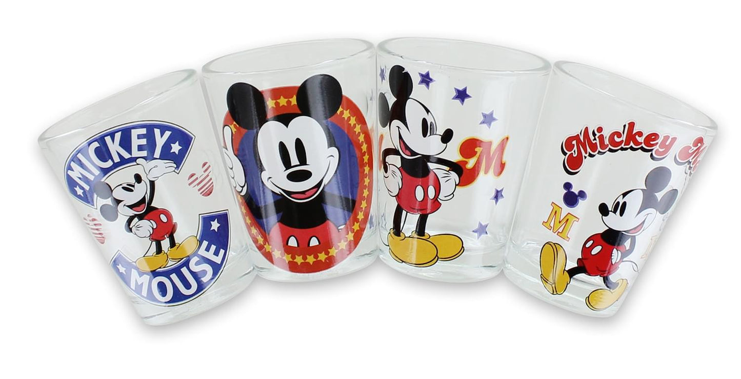 Disney Mickey Mouse Vintage Logos 4 Piece Mini Glass Set