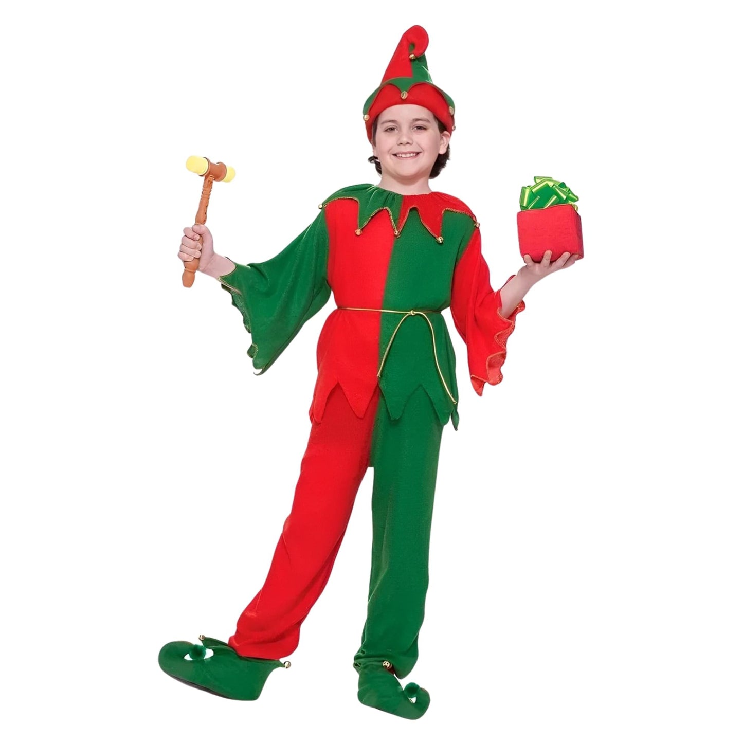Santa's Elf Costume With Jingle Bells Child Medium