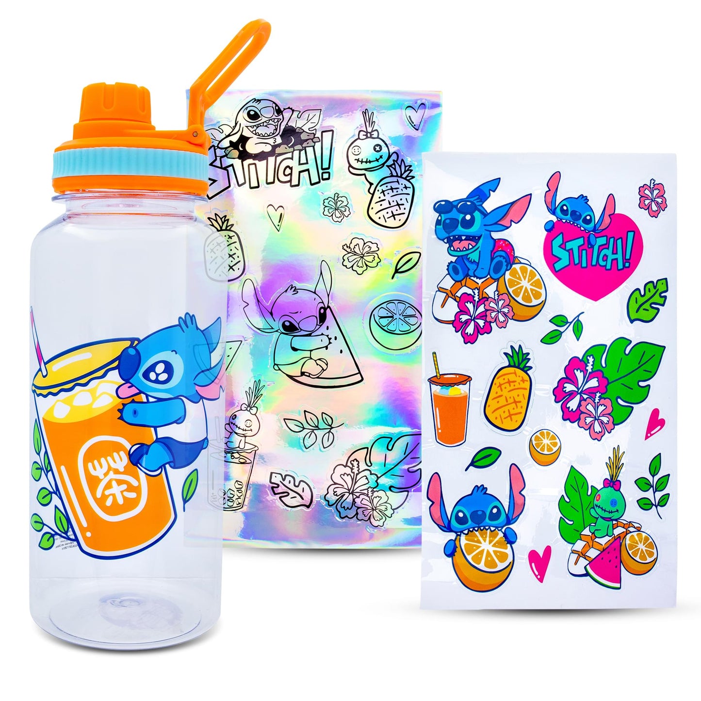 Disney Lilo & Stitch Bubble Tea Plastic Water Bottle and Decal Sticker Set