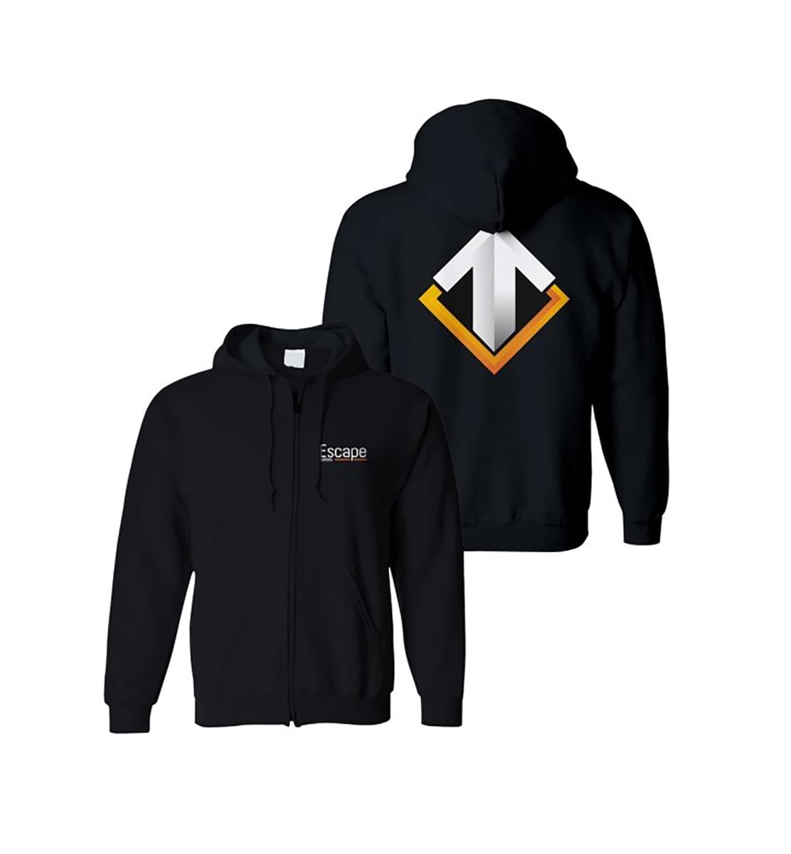 Escape Gaming Large Logo Black Zip-Up Men's Hoodie, Large