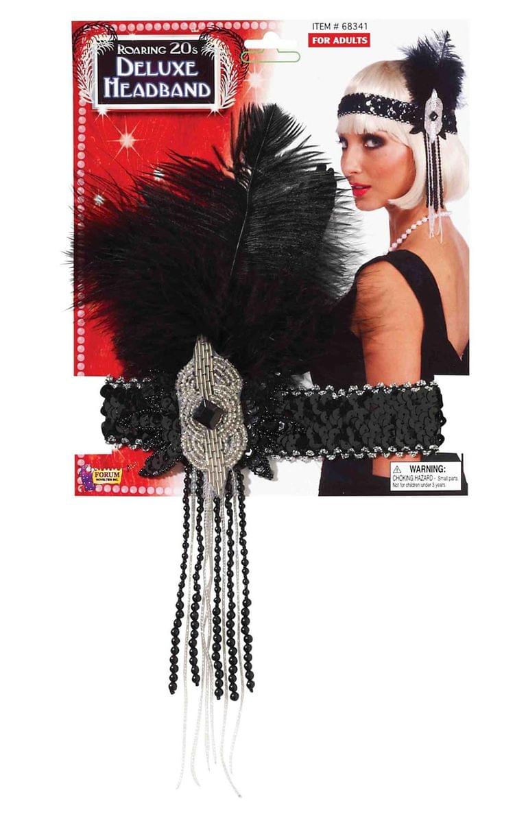 Deluxe Black And Silver Sequin Flapper Headband One Size