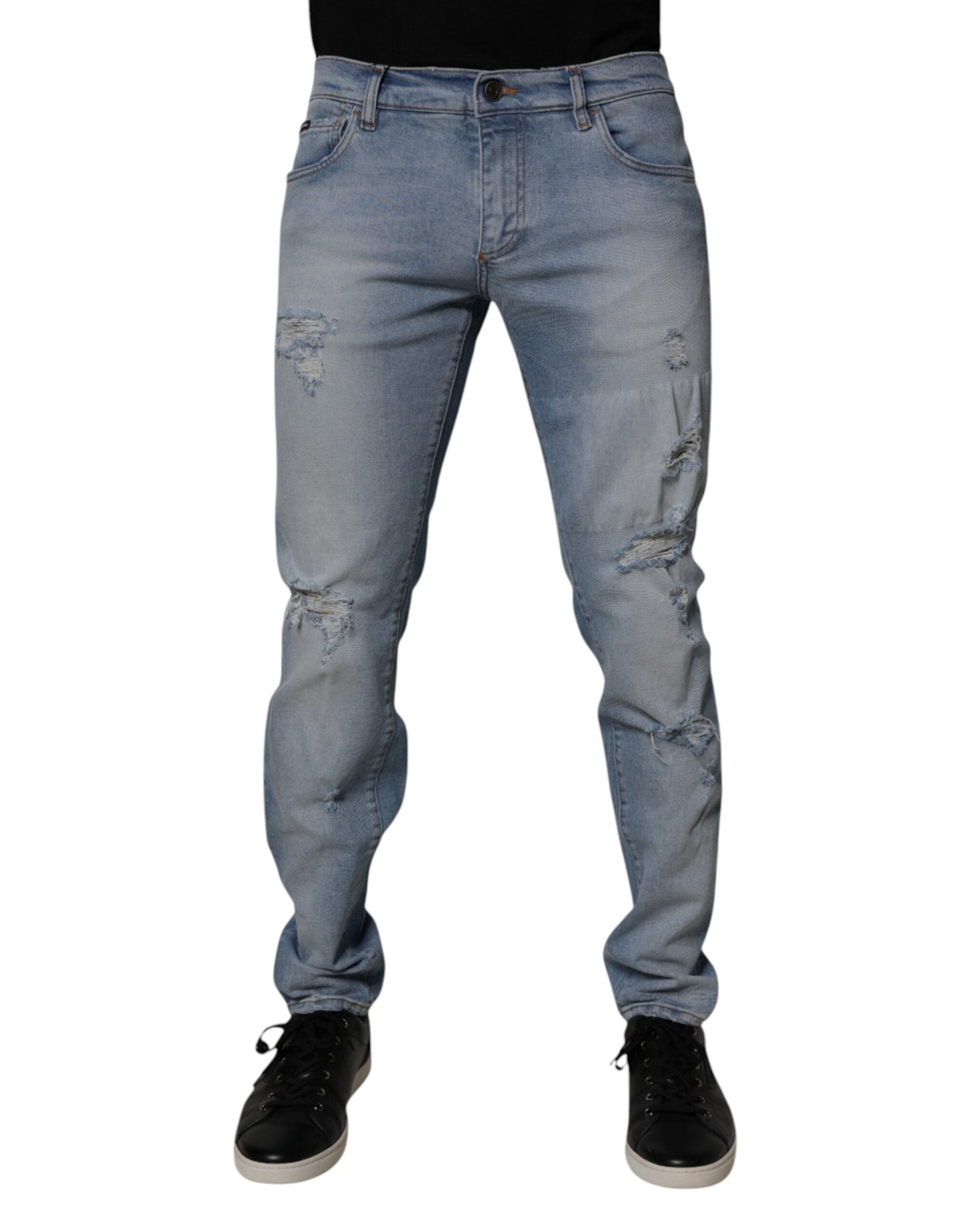 Blue Tattered Cotton Skinny Men Denim Jeans