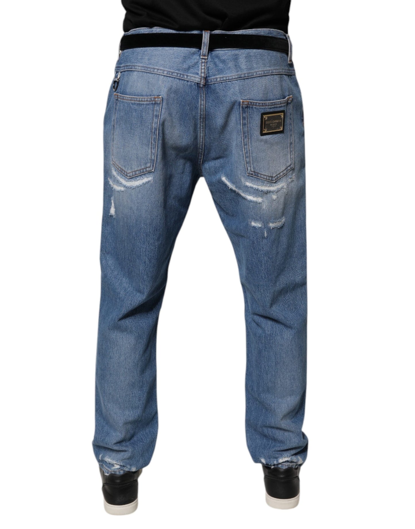 Blue Tattered Straight Cotton Denim Jeans