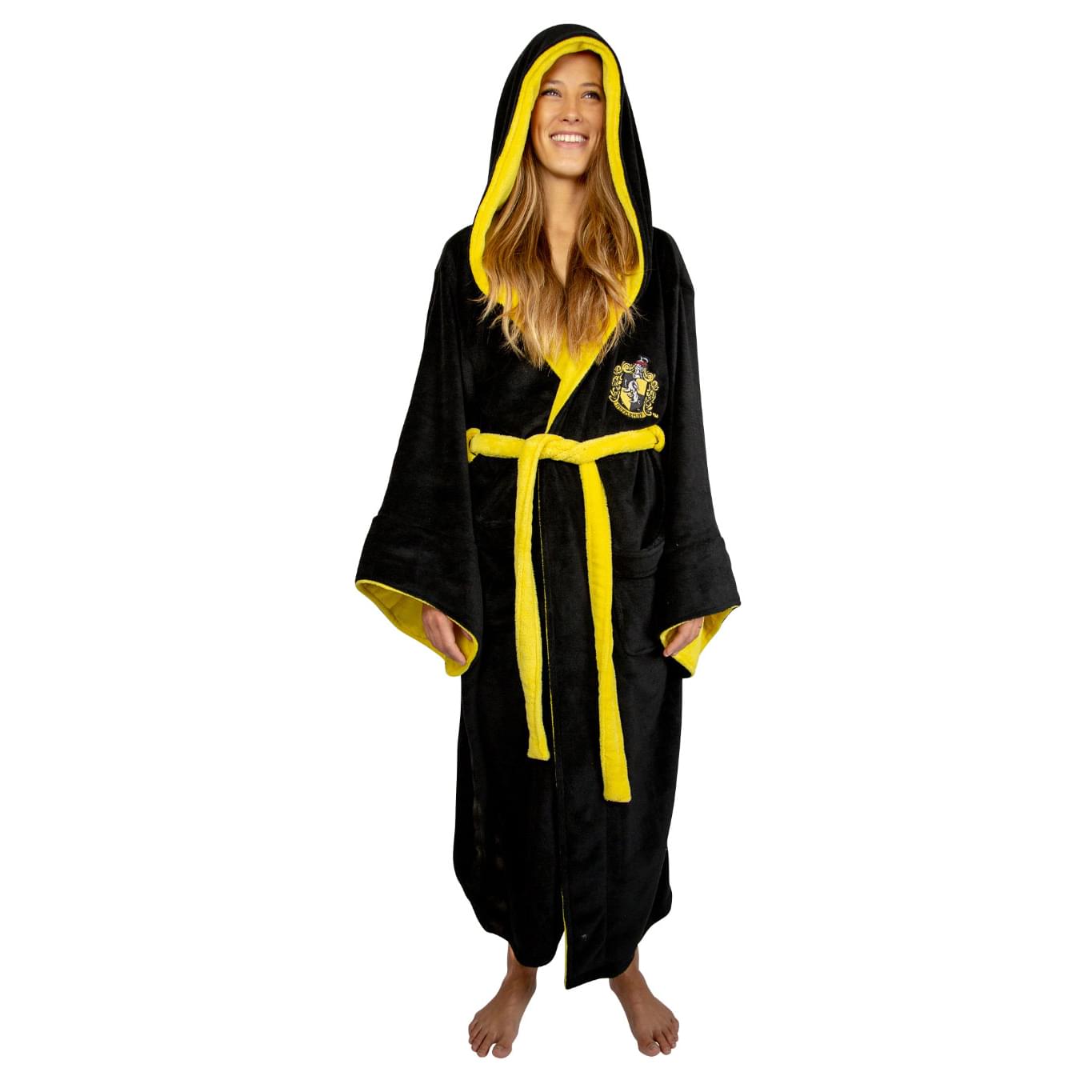 Harry Potter Hufflepuff Hooded Bathrobe for Adults | One Size Fits Most