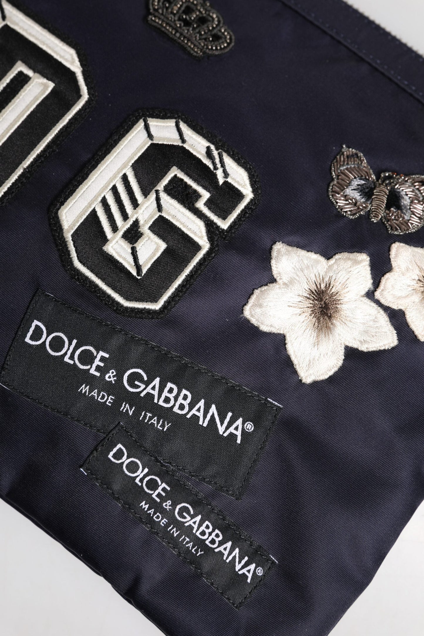 Blue DG Logo Patch Embellished Pouch Clutch Bag