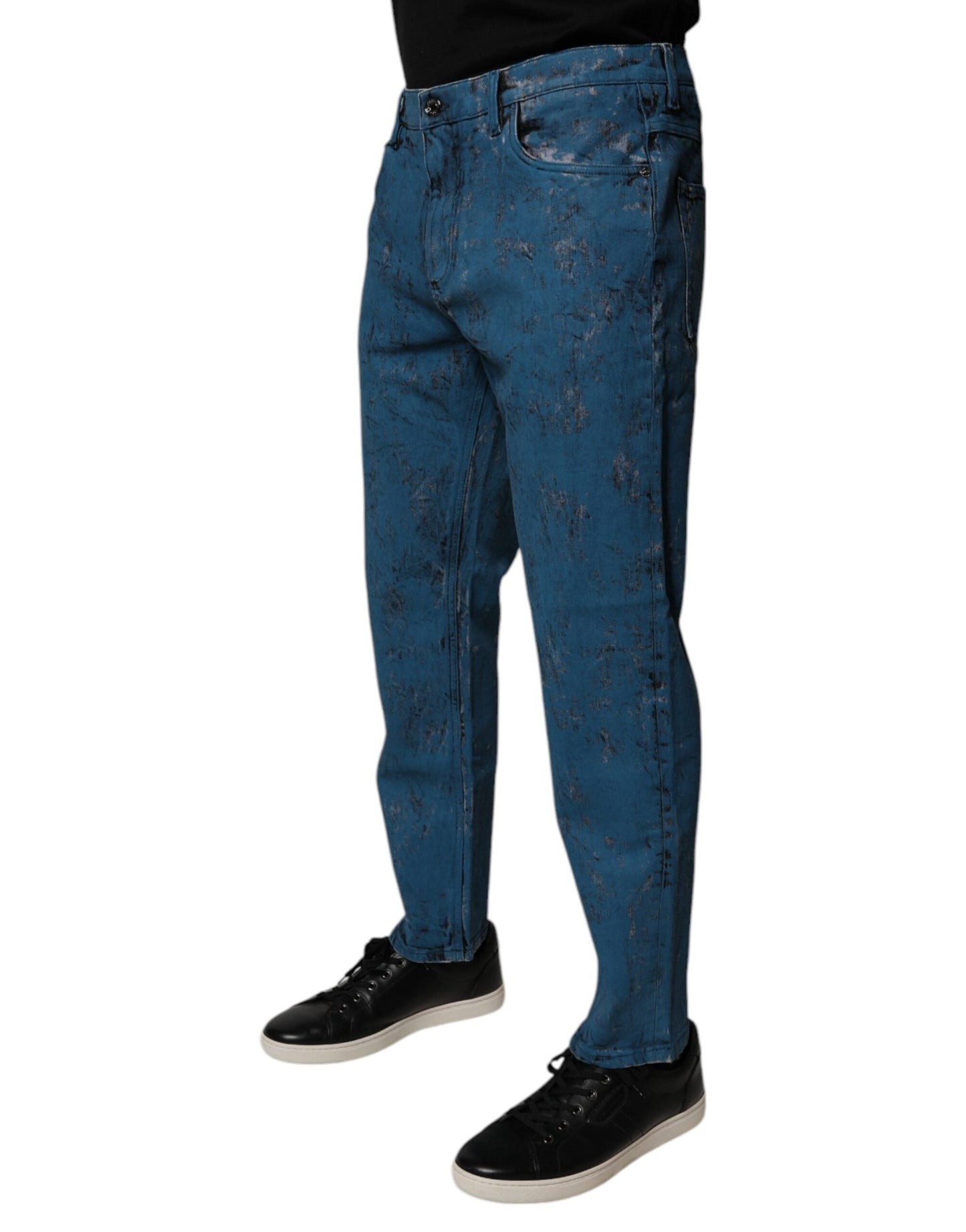 Blue Tie Dye Cotton Skinny Men Denim Jeans