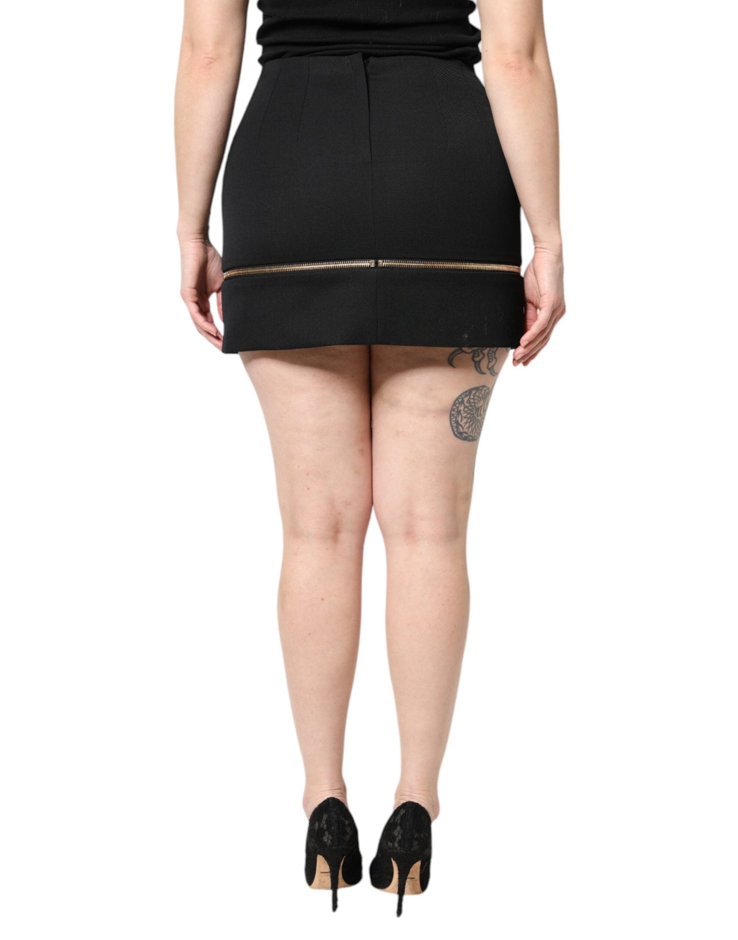 Black Virgin Wool High Waisted Mini Skirt