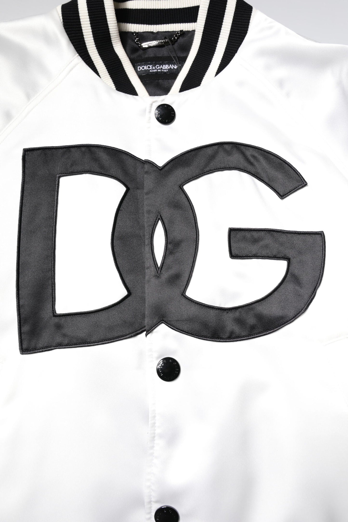 White DG Logo Polyester Jersey Bomber Jacket