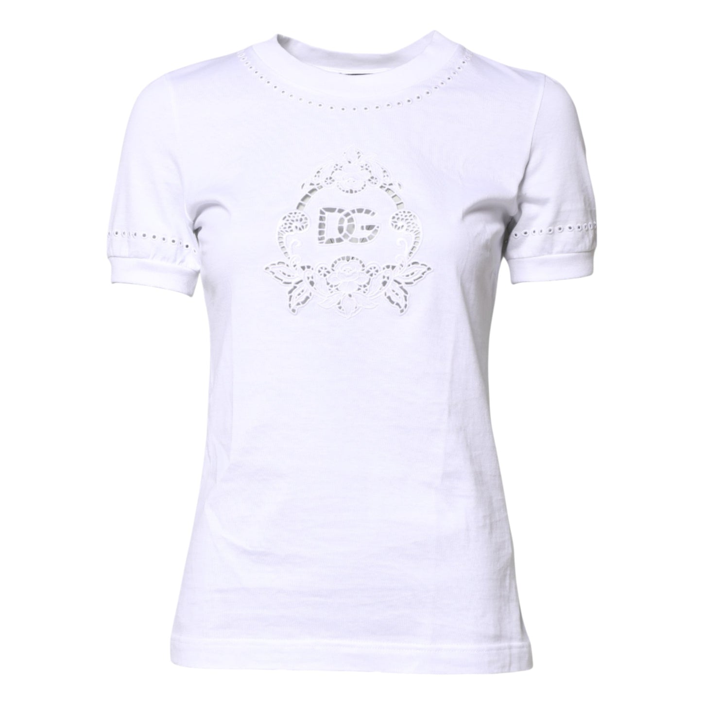 White Cotton Floral Logo Crew Neck T-shirt