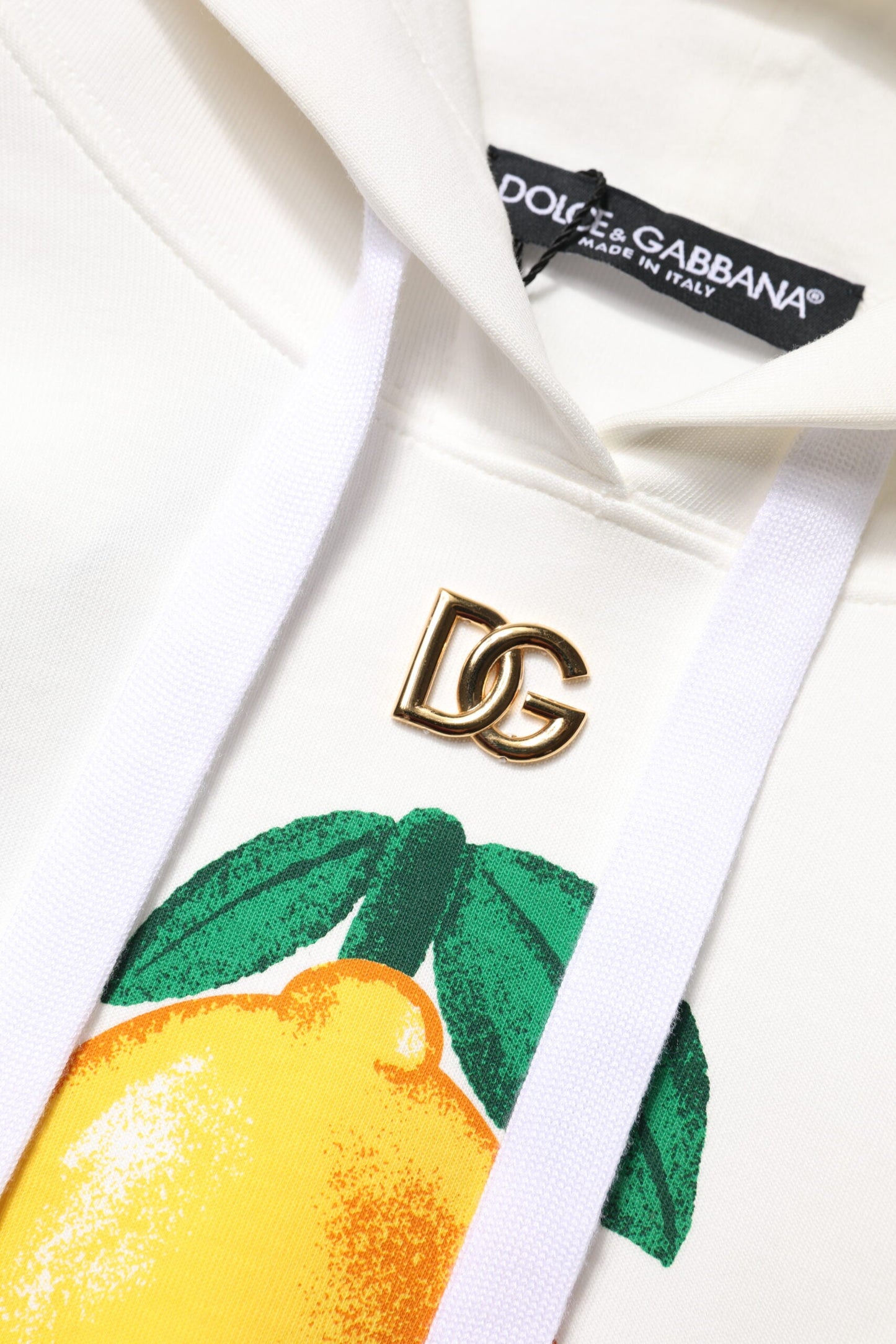 Ivory Cotton Printed Hooded Pullover Sweater