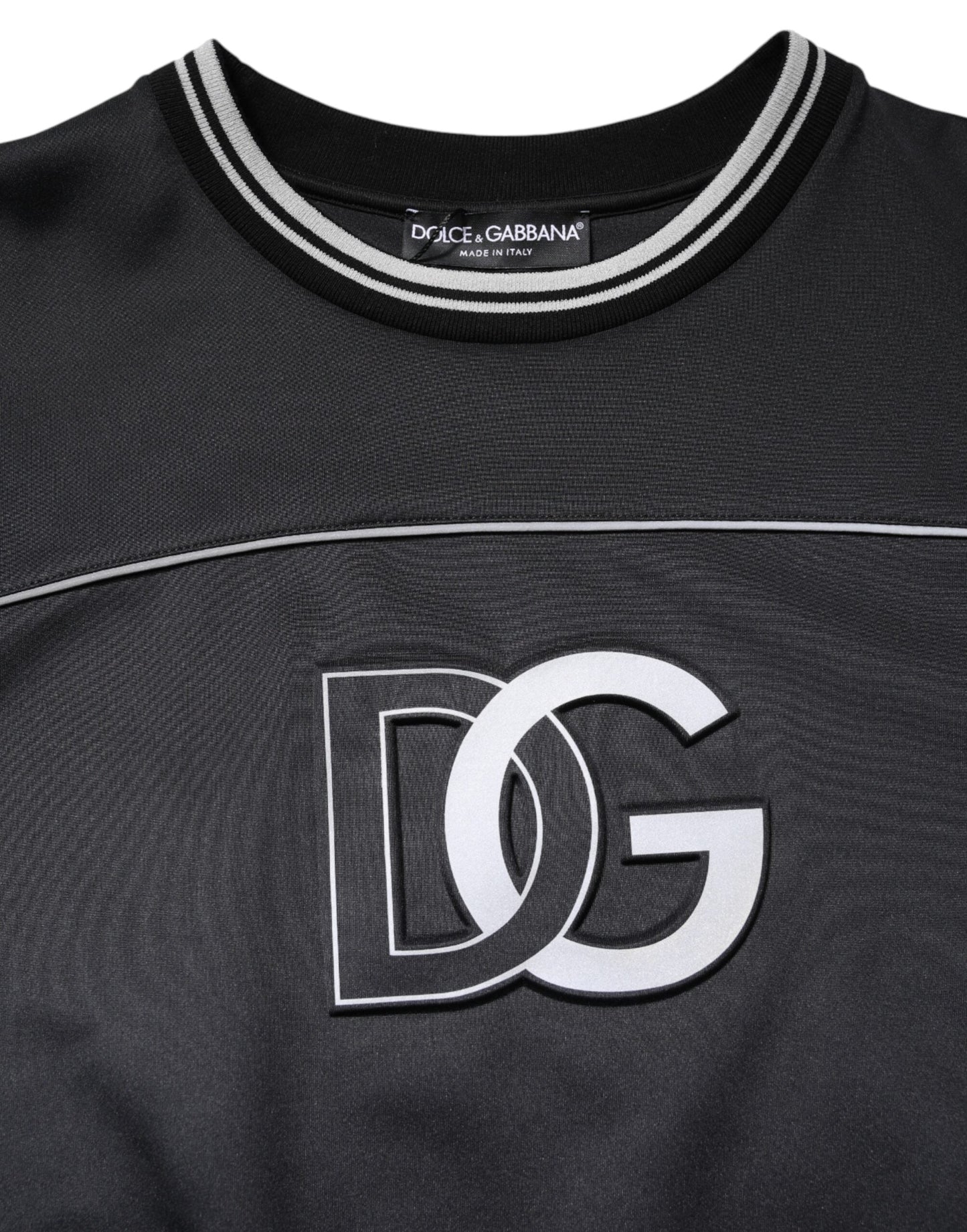 Black Logo Polyester Crew Neck Men Pullover Sweater