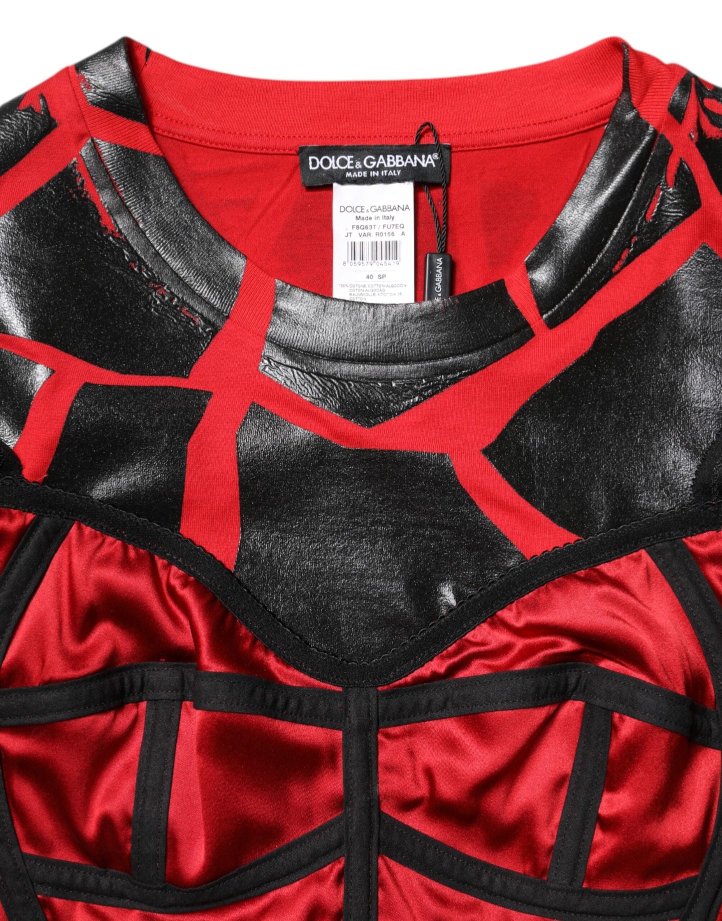 Red Black Cotton Bustier Detailing Cropped Top