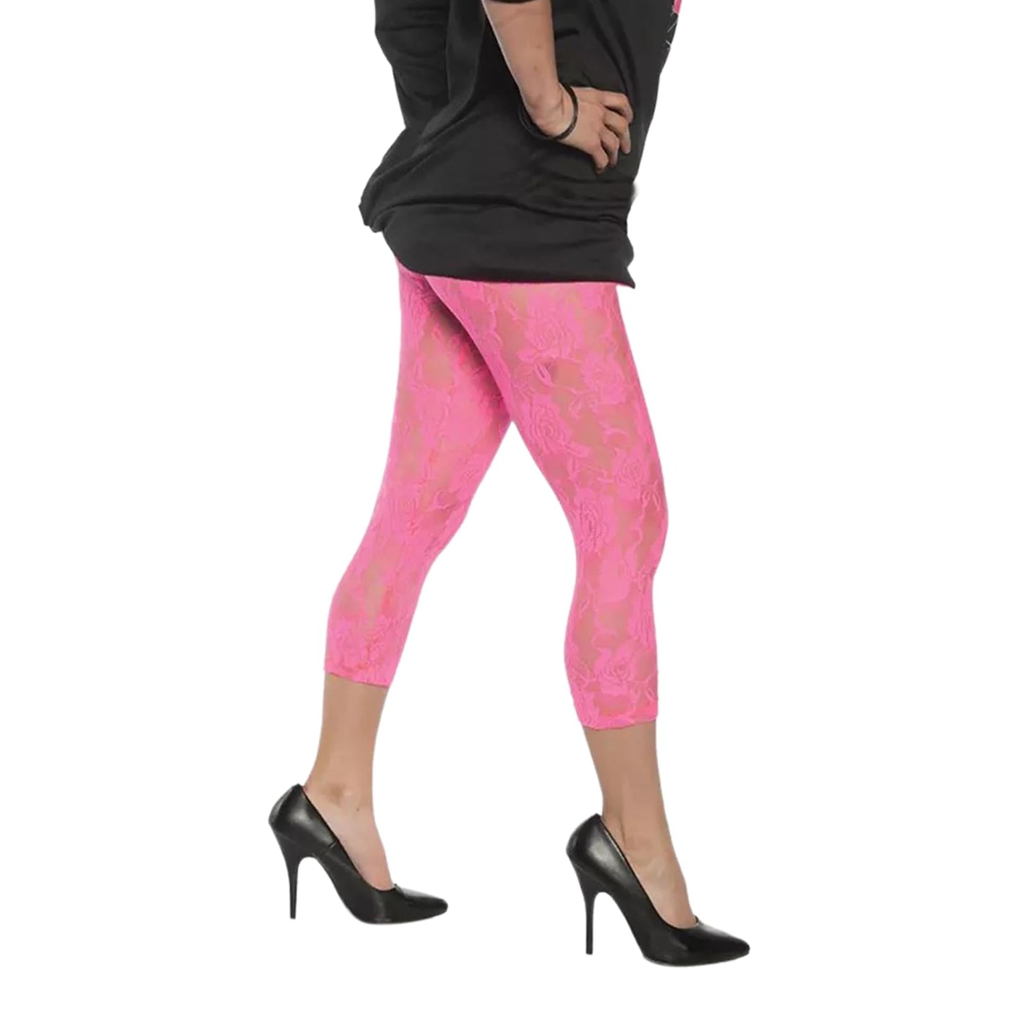 Neon Pink Lace Adult Costume Leggings, Small