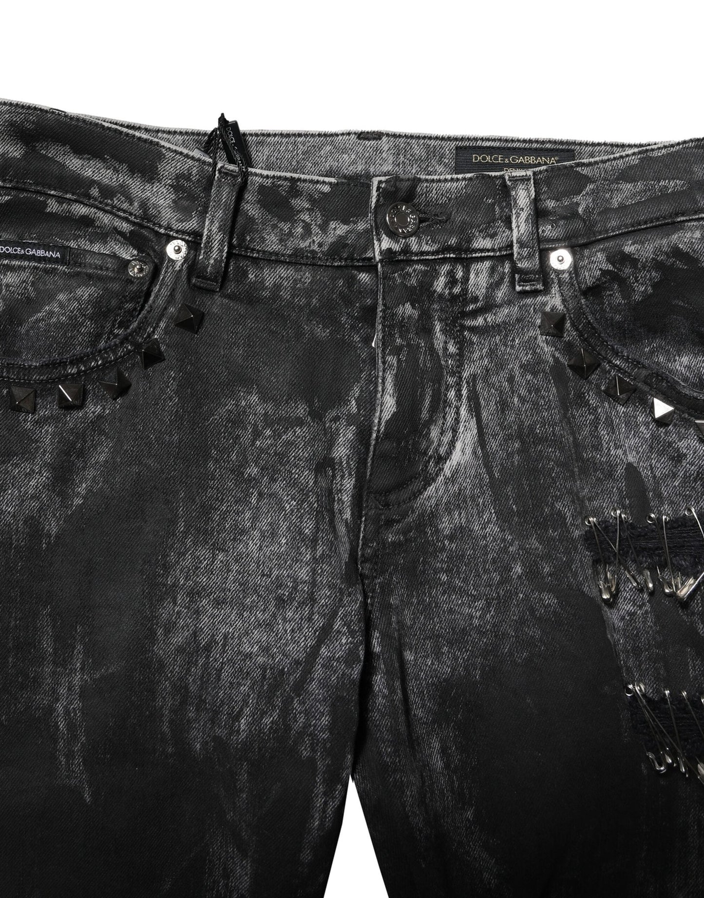 Black Washed Embellished Skinny Denim Jeans