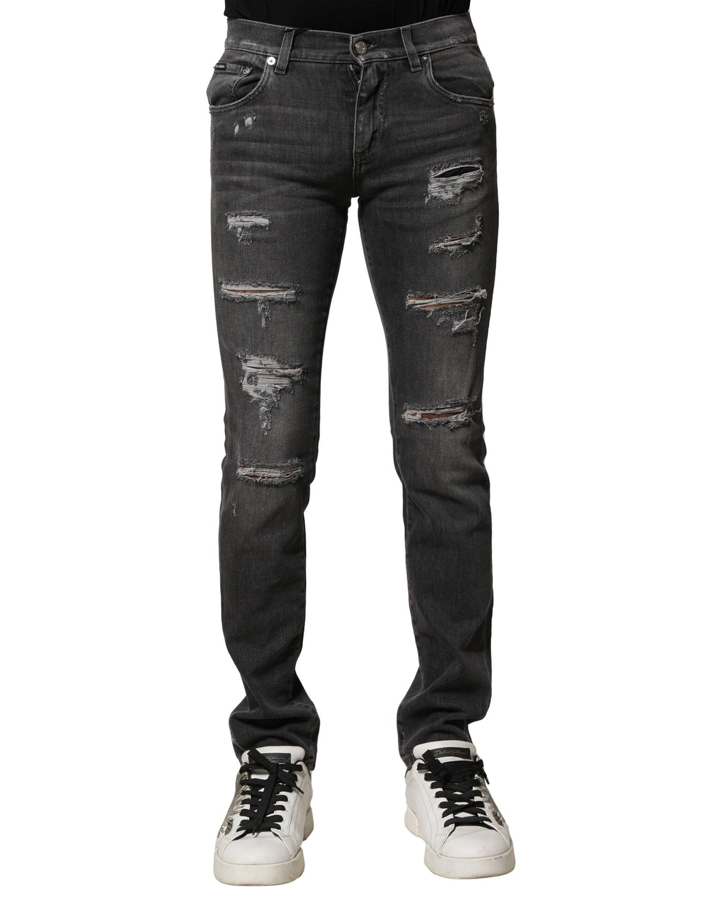 Black Washed Tattered Slim Fit Denim Jeans