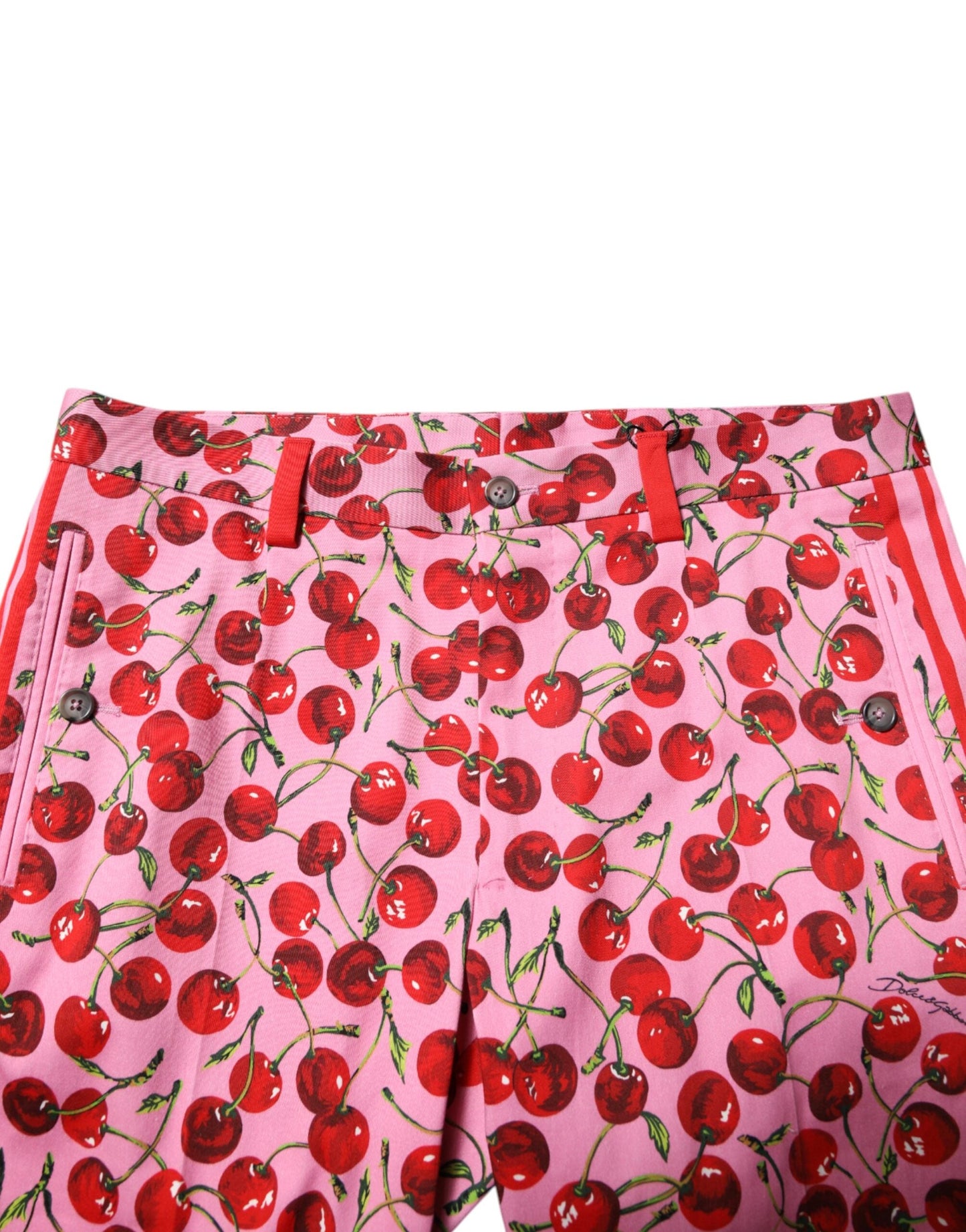 Pink Cherry Print Cotton Dress Pants