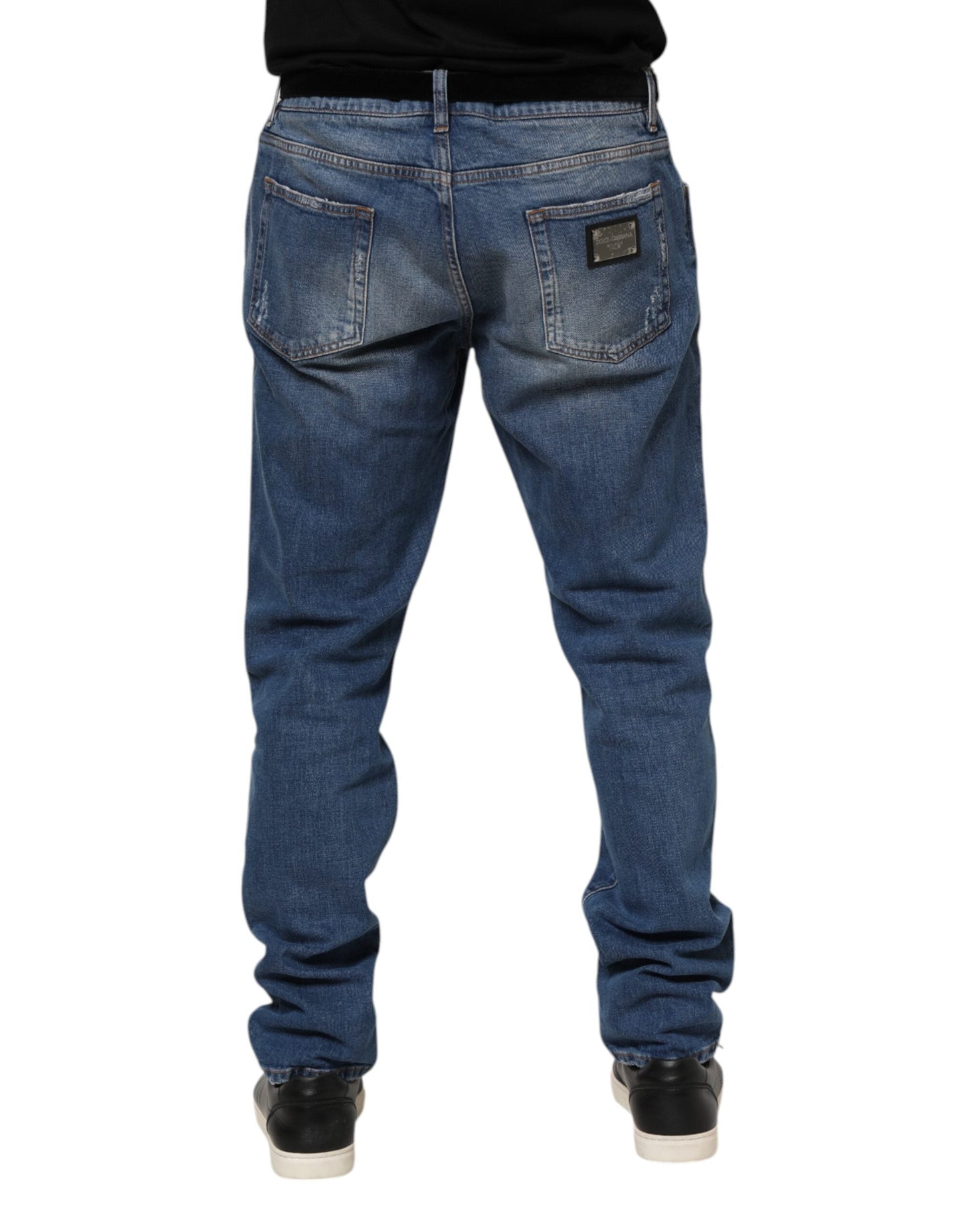 Blue Washed Cotton Logo Plaque Denim Jeans