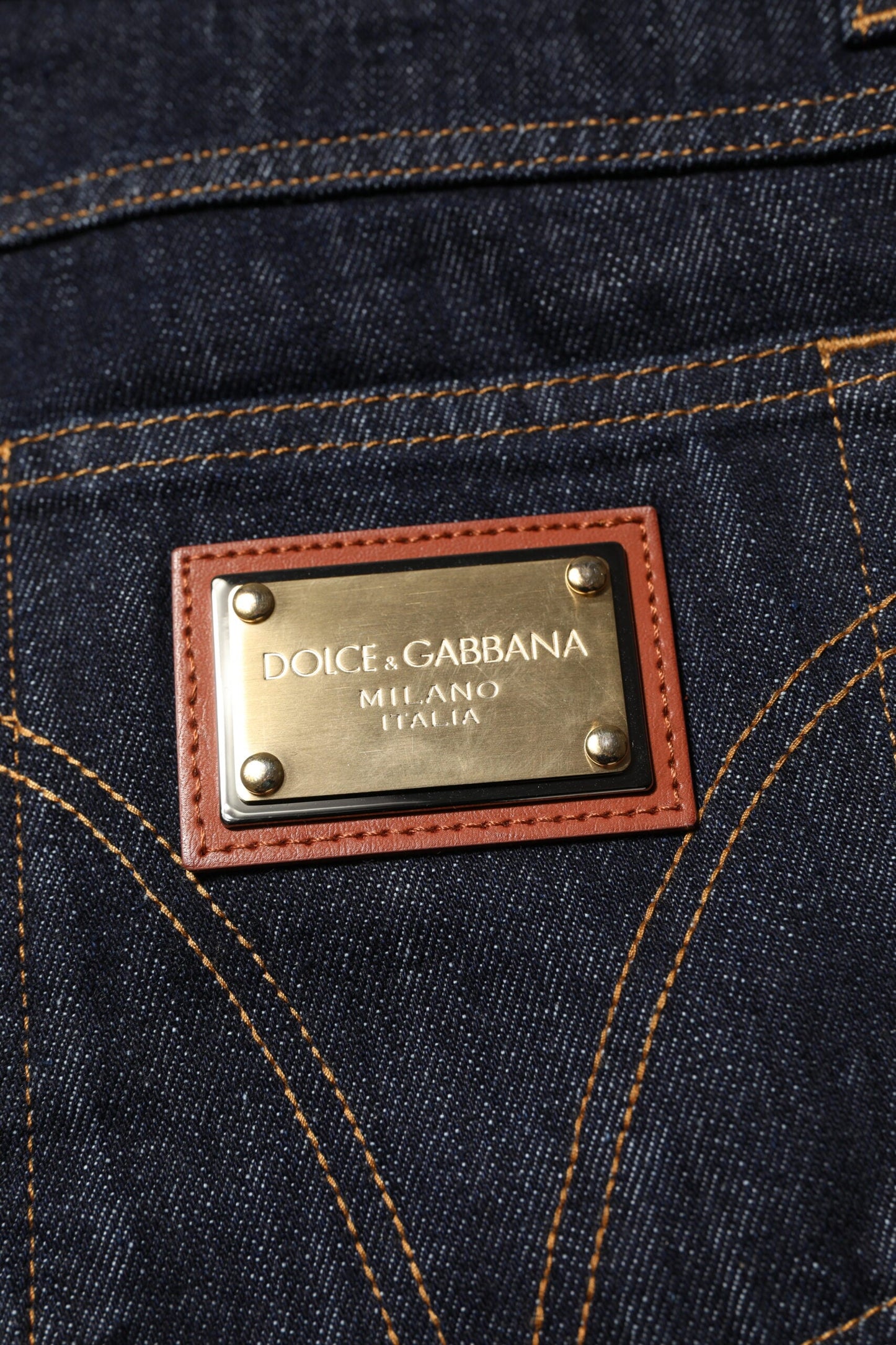Dark Blue Cotton Logo Plaque Men Denim Jeans