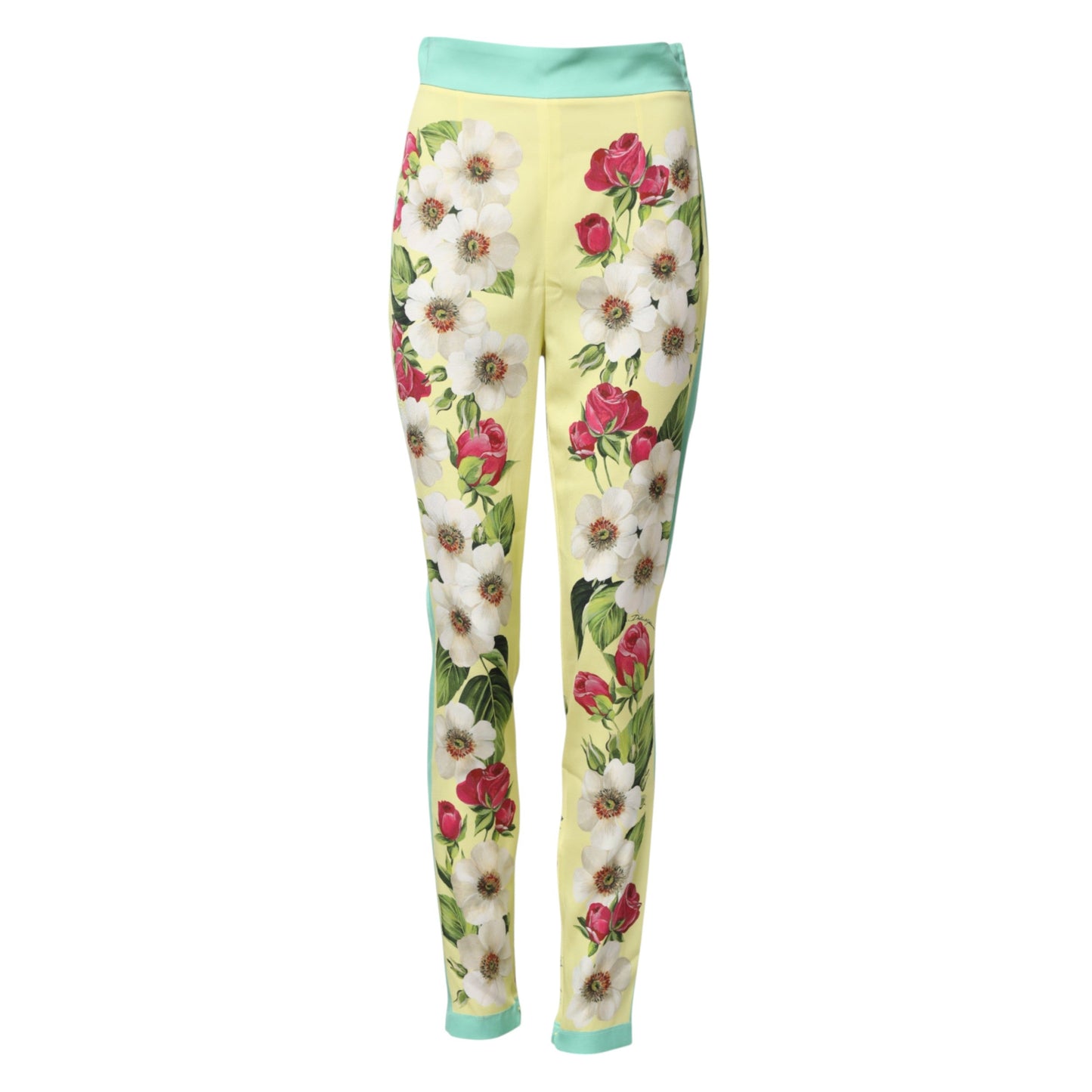 Yellow Silk Floral Leggings Pants