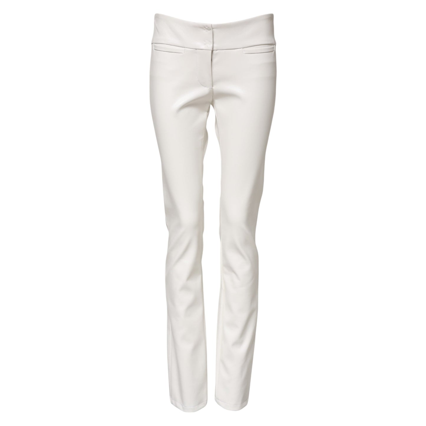 White Polyurethane High Waist Tapered Pants