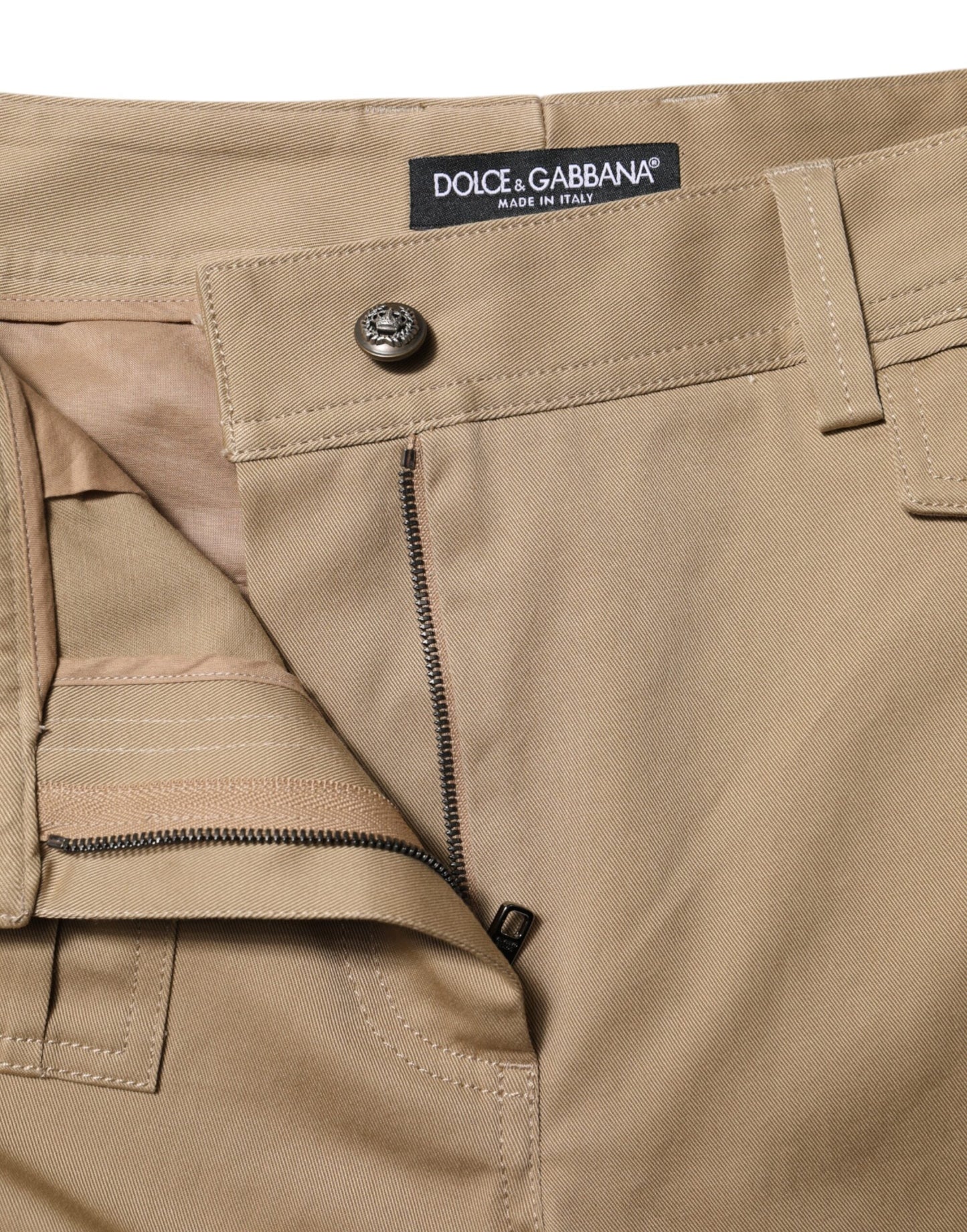 Beige Mid Waist Cargo Tapered Pants