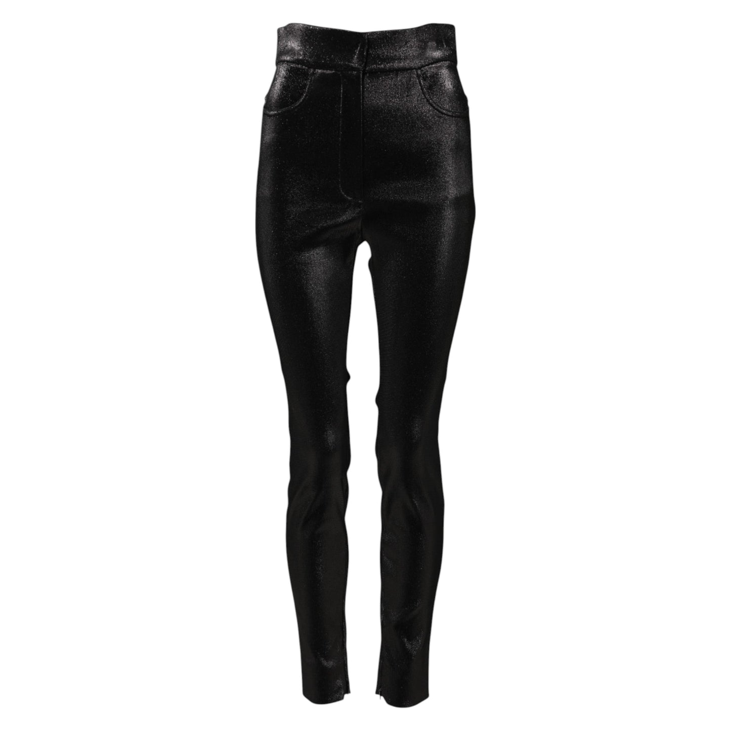 Black Cotton Stretch Lurex Thread Skinny Pants