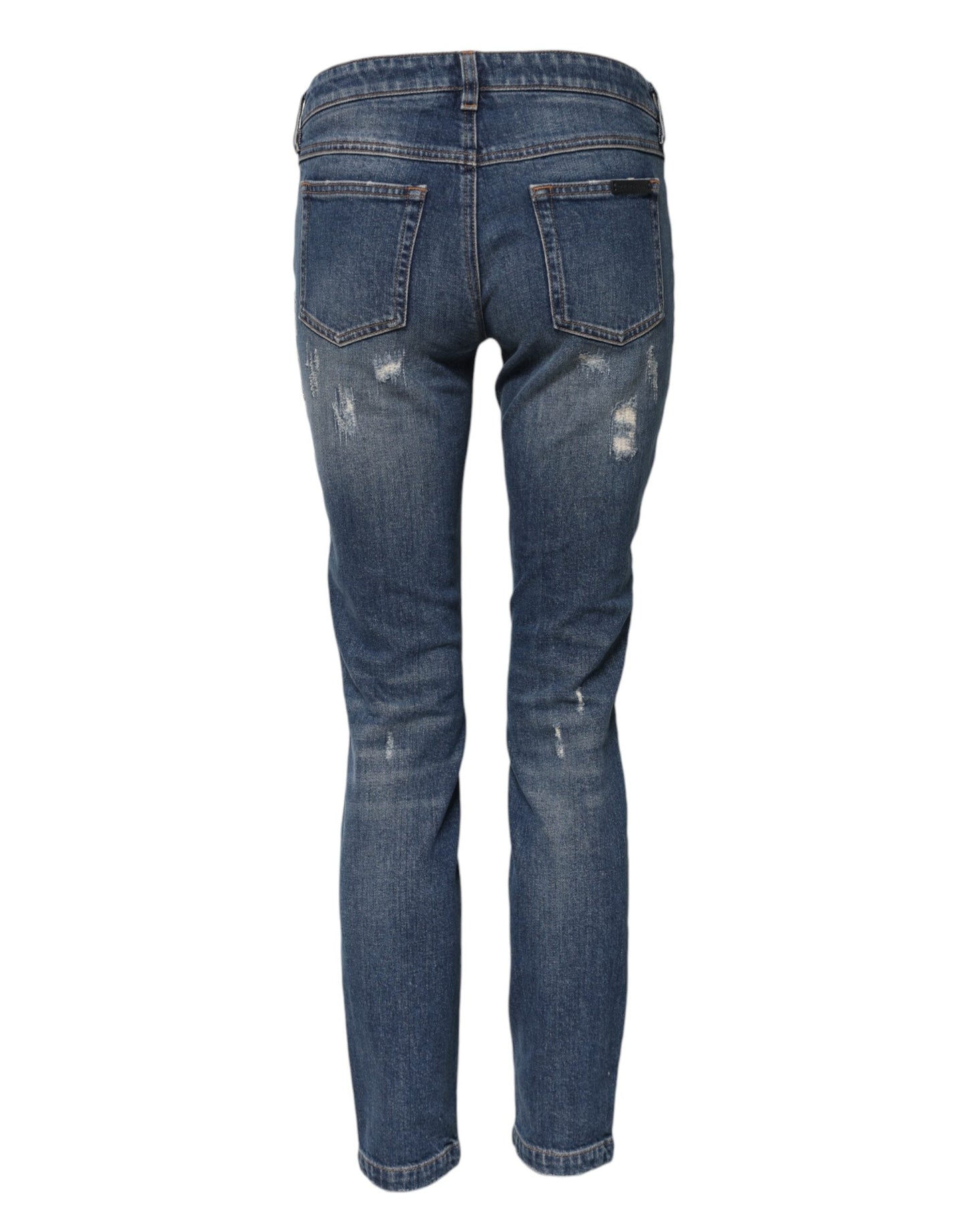 Blue Play Card Embroidery Skinny Denim Jeans
