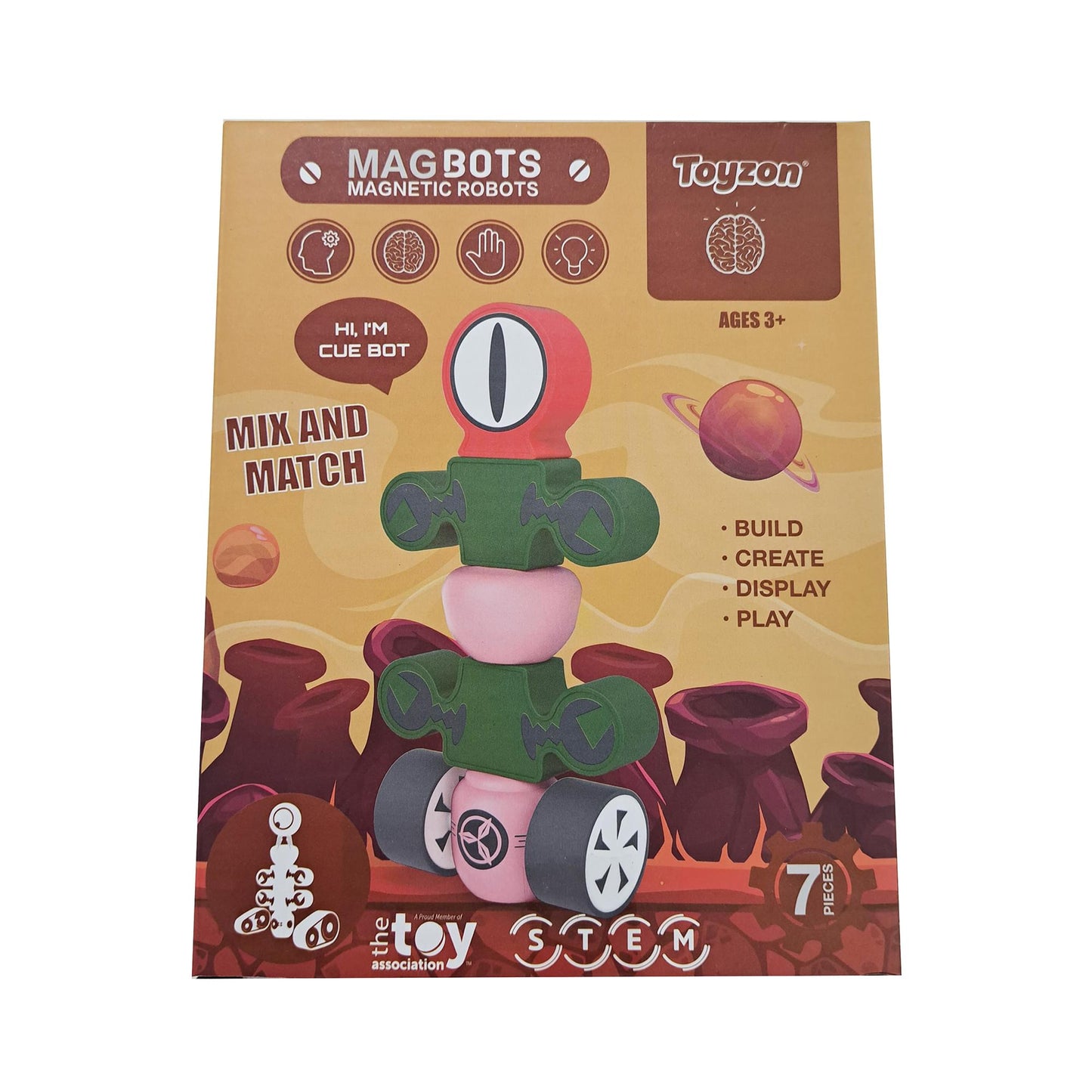 Toyzon MagBot 7 Piece Magnetic Robot Building Set | Cue Bot