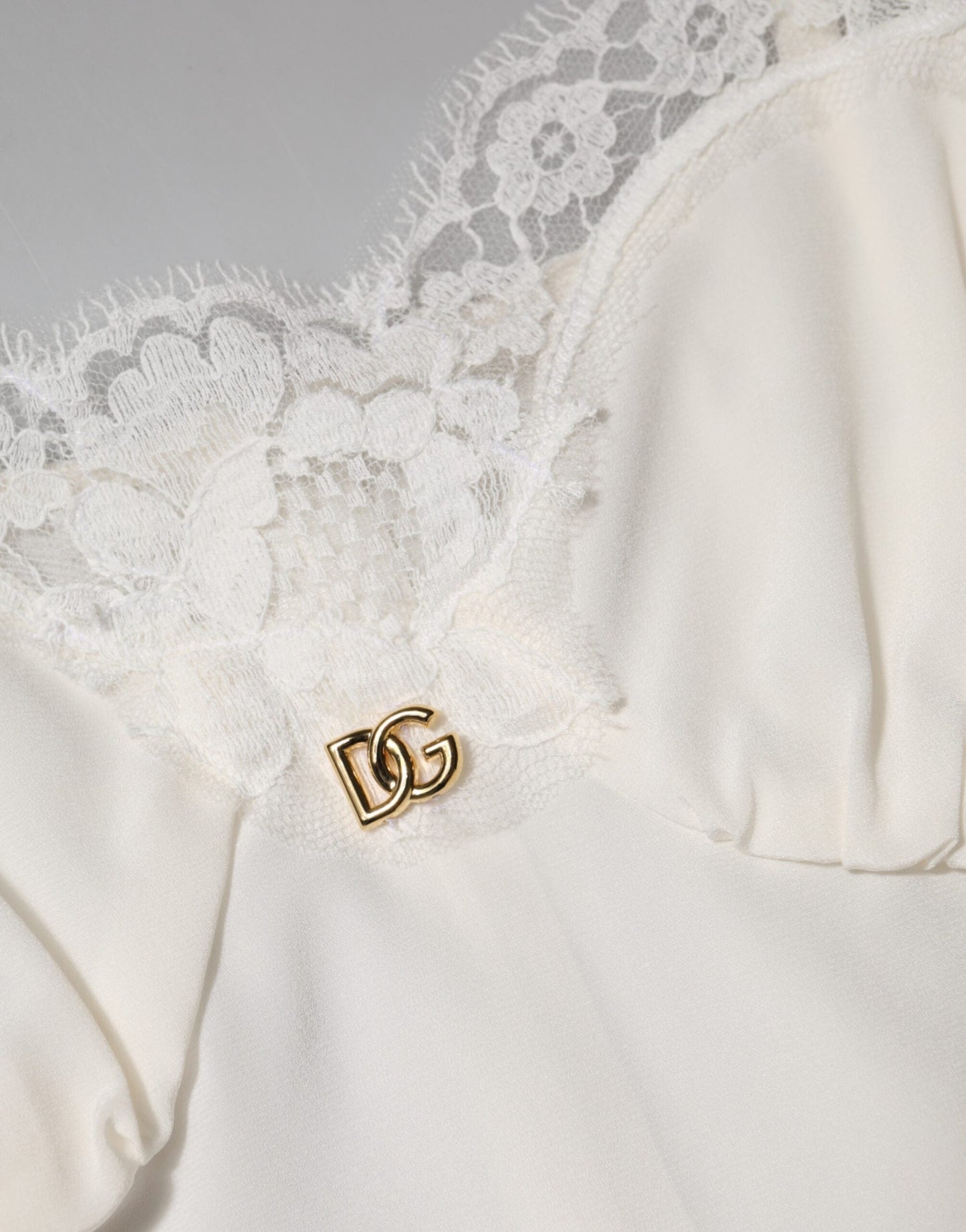 White Lace Gold DG Logo Silk Dress Sleepwear