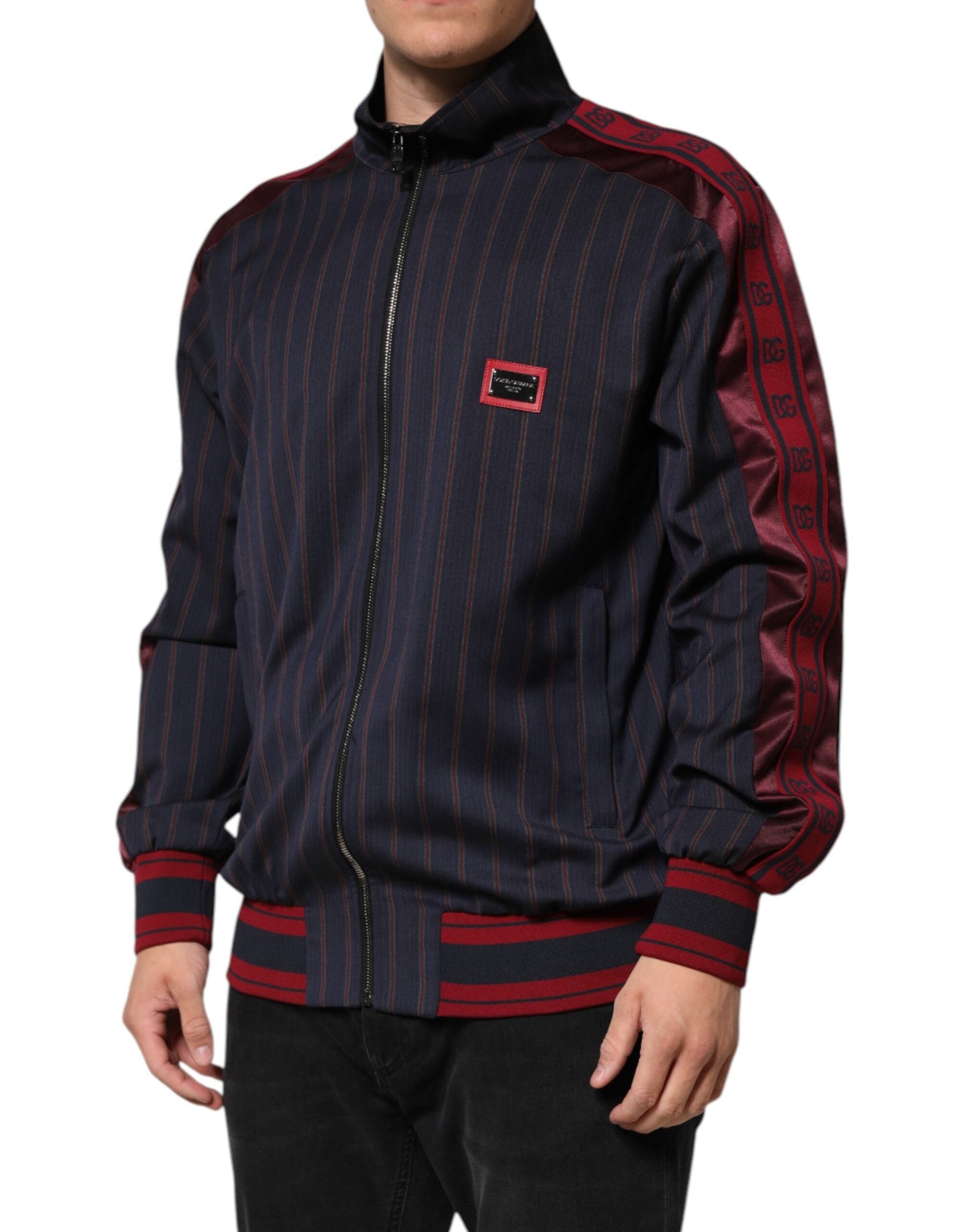 Blue Red Striped Logo Plaque Full Zip Jacket