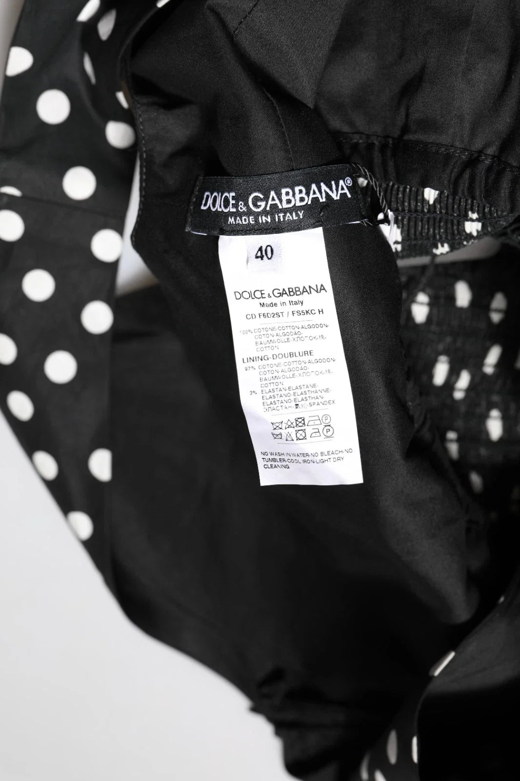 Black White Cotton Polka Dot Print V Neck Dress