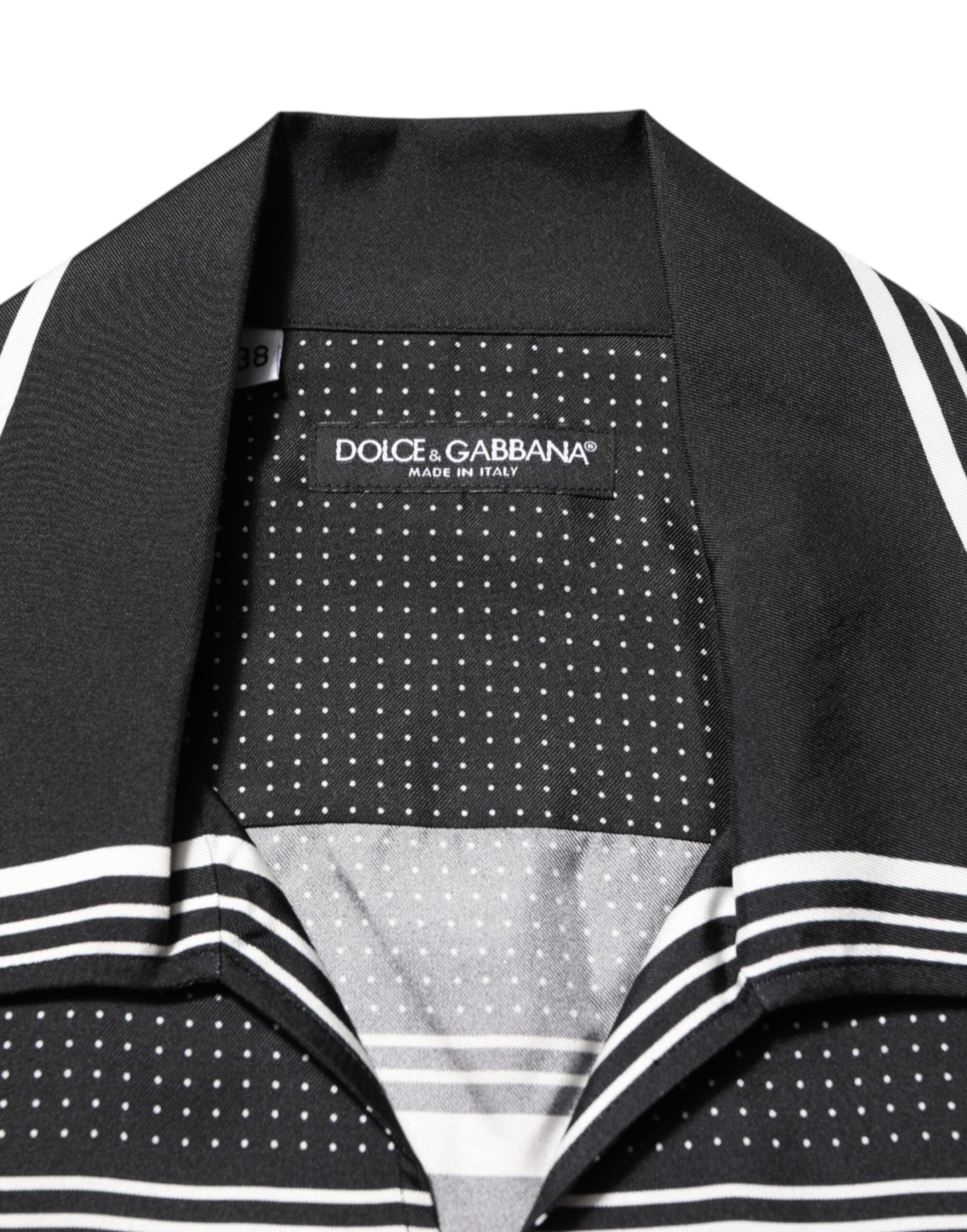 Black White StripeDot Print Casual Polo Shirt