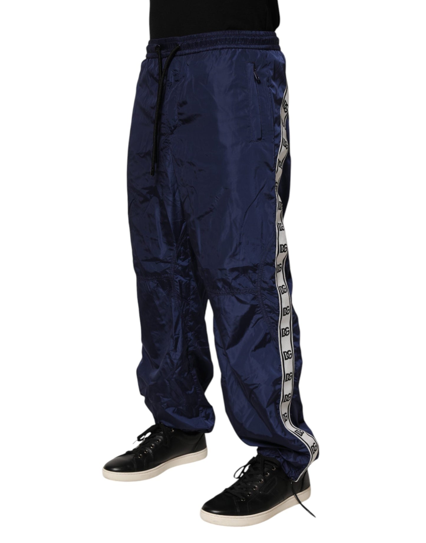 Blue Nylon Straight Jogger Sweatpants Pants