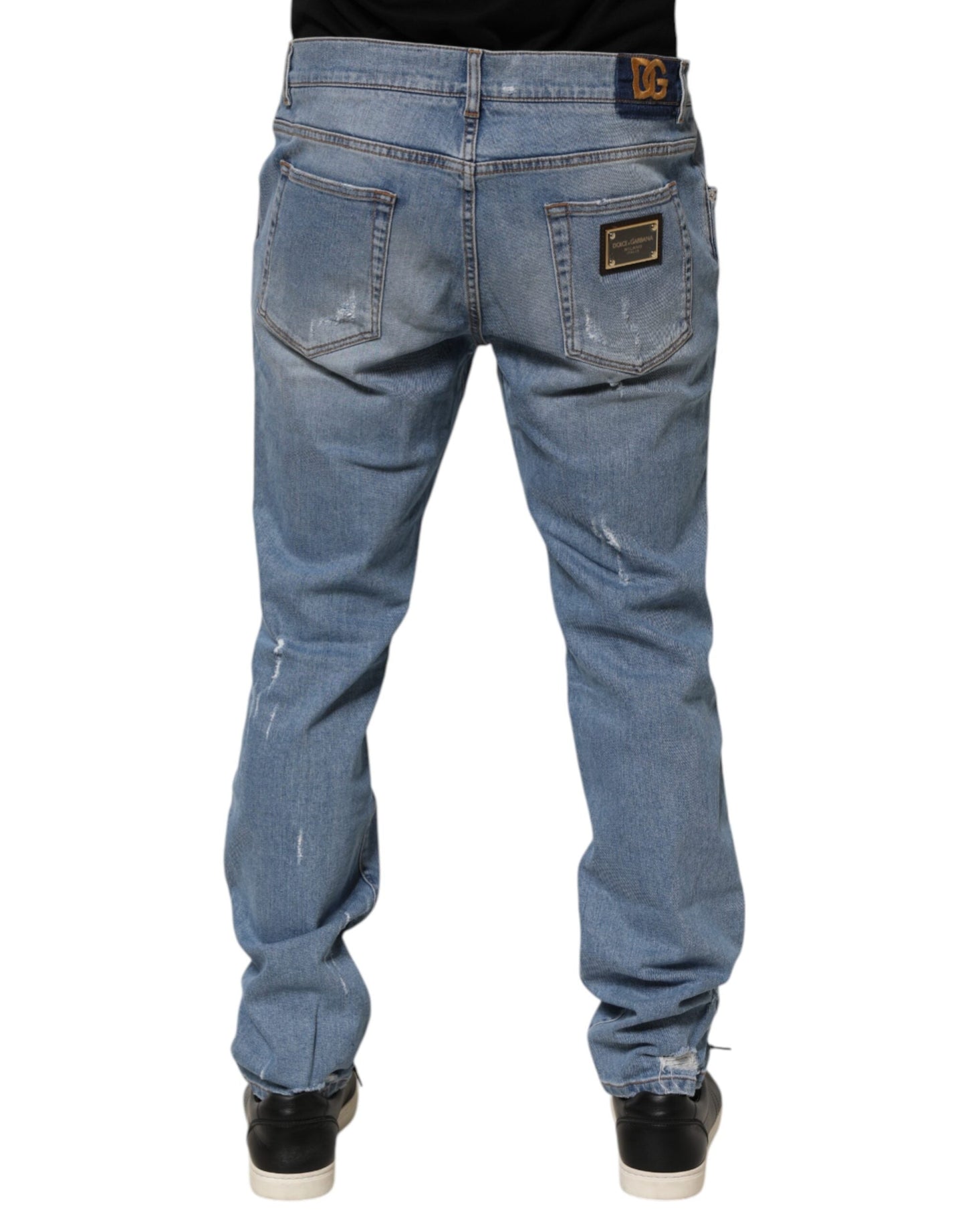 Blue Tattered Slim Fit Cotton Denim Jeans