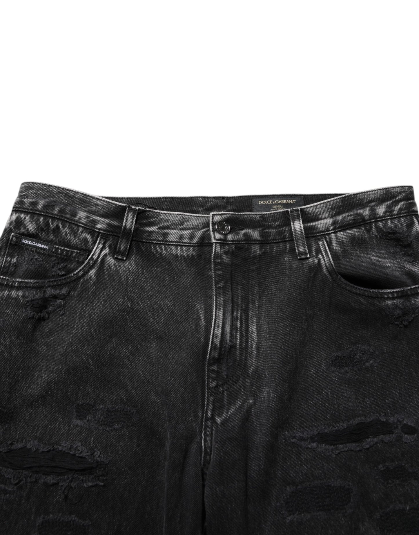 Black Washed Ripped Loose Cotton Denim Jeans