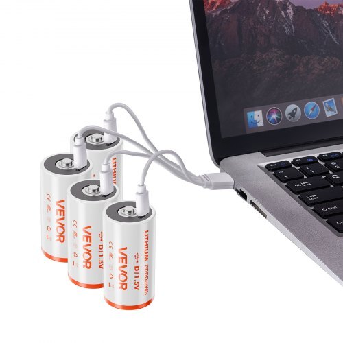 VEVOR Rechargeable D Batteries 4 Pack 1.5V 6000mWh Lithium D Battery USB-C Cable