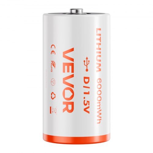 VEVOR Rechargeable D Batteries 4 Pack 1.5V 6000mWh Lithium D Battery USB-C Cable