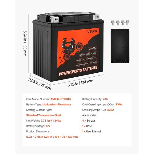 VEVOR Motorcycle Battery 12V 7Ah YT14AH-BS High Performance Powersports Battery