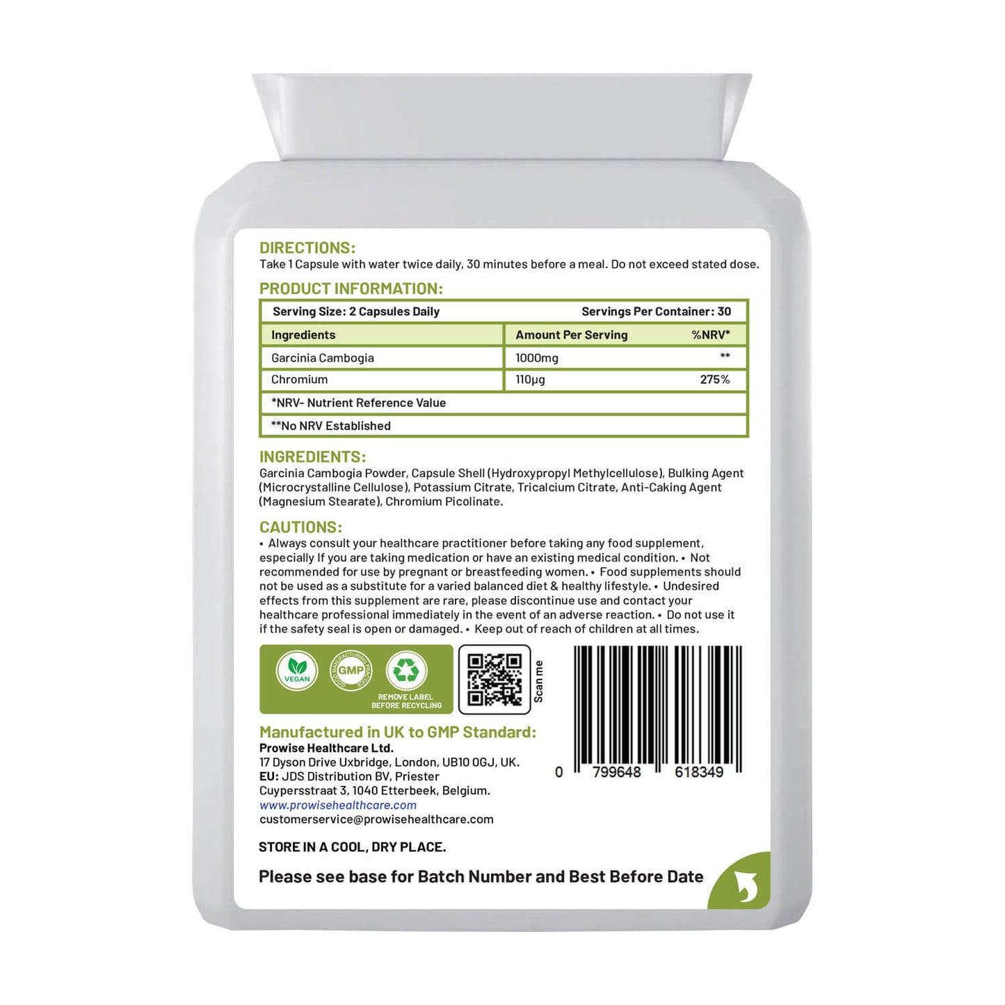 Garcinia Combogia 500mg 60 Capsules by Prowise Healthcare