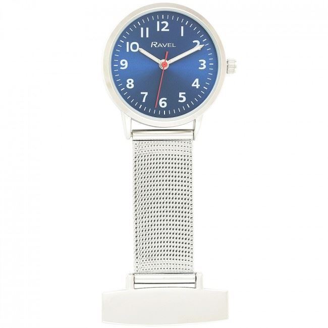 Ravel Easy Read Mesh Nurses FOB Watch - Blue face/white numbers R1101.23