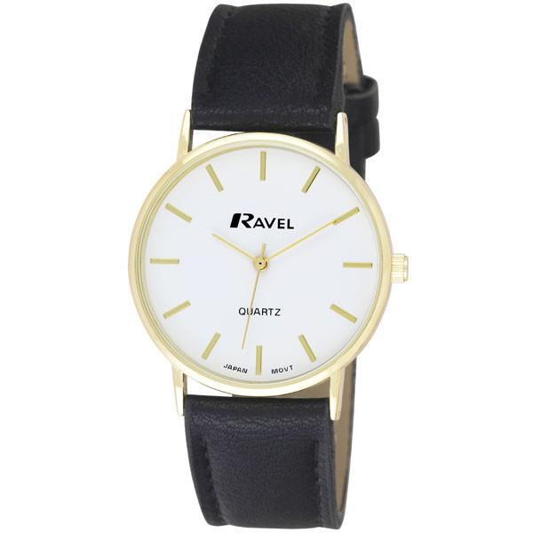 Ravel Gents Classic Strap Watch Black / Gilt / White R0129.01.1