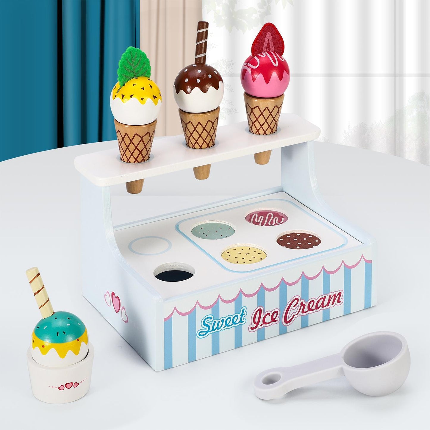 Mini Ice Cream Shop Pretend Play Toy Set Interactive Role Play Game 3+