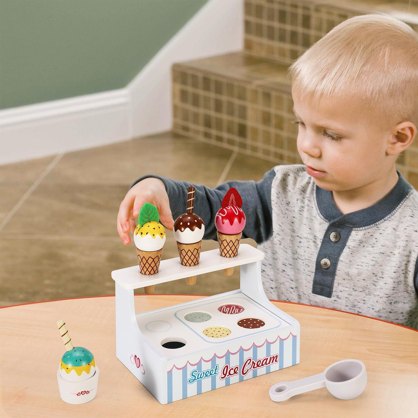 Mini Ice Cream Shop Pretend Play Toy Set Interactive Role Play Game 3+