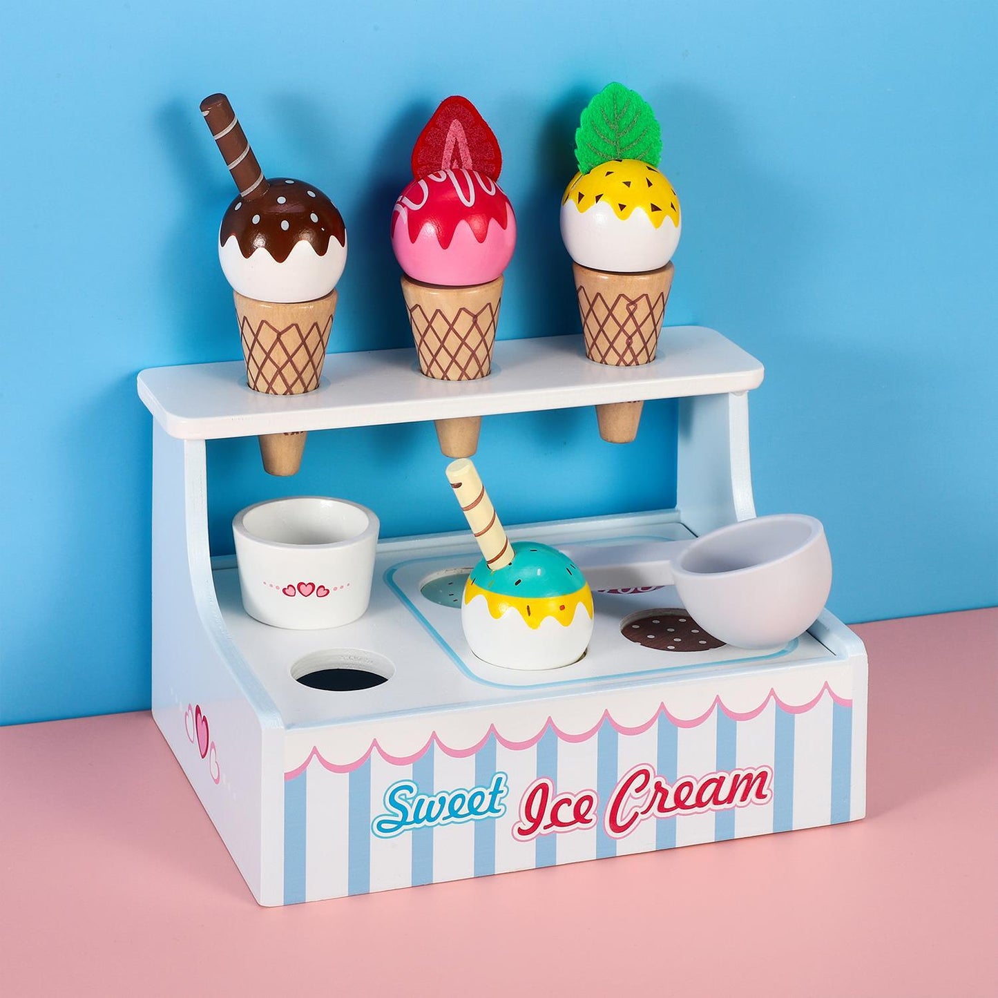 Mini Ice Cream Shop Pretend Play Toy Set Interactive Role Play Game 3+