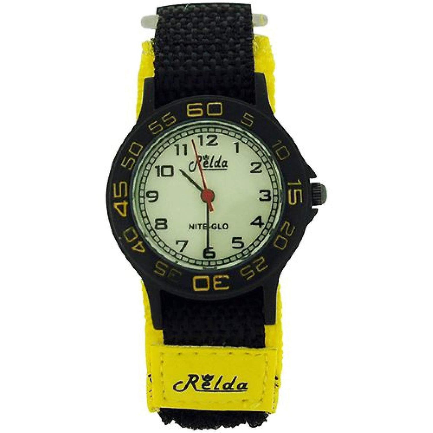 Relda Children's Analogue Nite-Glo Quartz Luminous Dial Yellow & Black Velcro Strap Girls/Boy Watch REL59