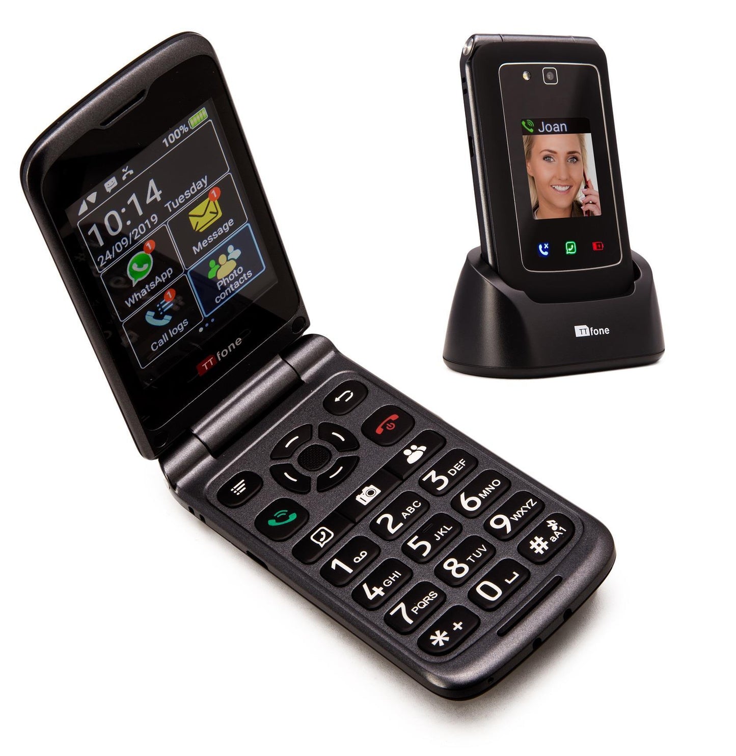 TT950 3G Flip Android Simple Whatsapp Mobile Phone & In Car Charger, Dock Charger, CX9 Holster Case & O2 Sim Card