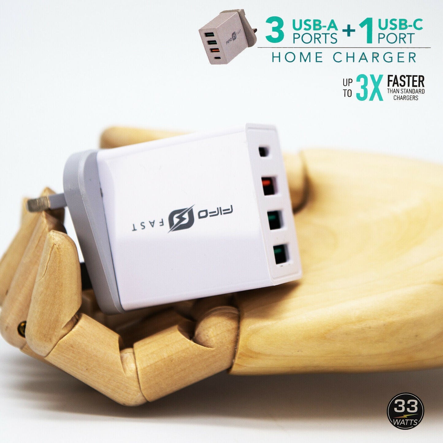 4 Multi-Port Fast PD Quick Charge QC 3.0 USB Type C Hub Wall Charger Adapter 33W